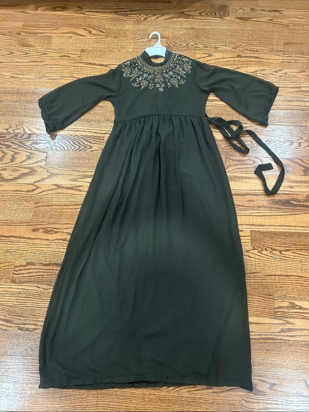 Embroidered Maxi Dress with Tie Waist